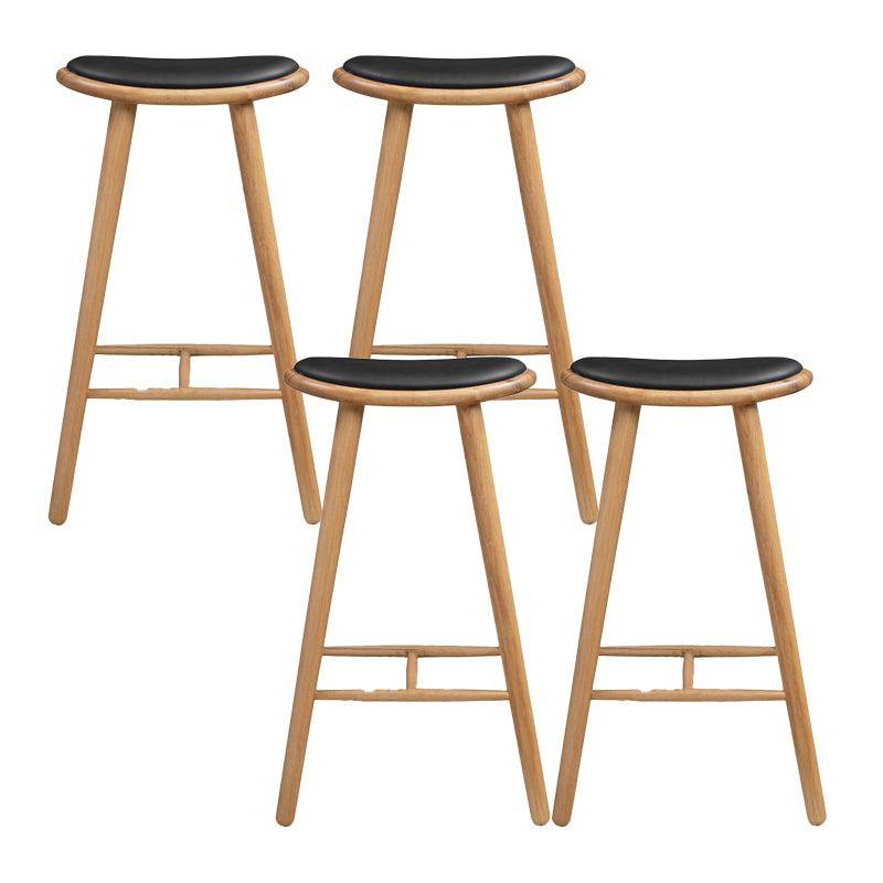 Contemporary Solid Wood Backless Counter High Stool with Leather Cushion