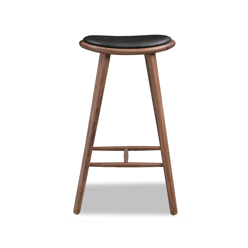 Contemporary Solid Wood Backless Counter High Stool with Leather Cushion