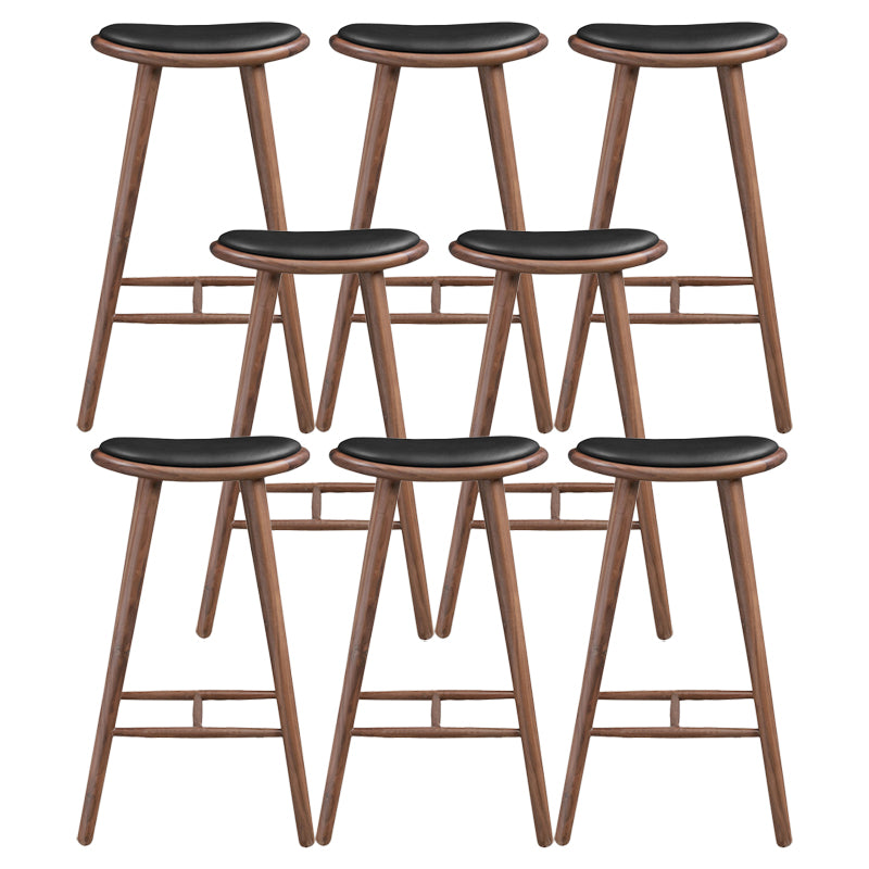 Contemporary Solid Wood Backless Counter High Stool with Leather Cushion