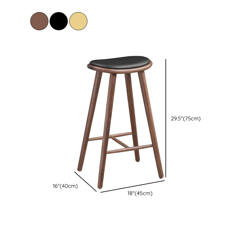Contemporary Solid Wood Backless Counter High Stool with Leather Cushion