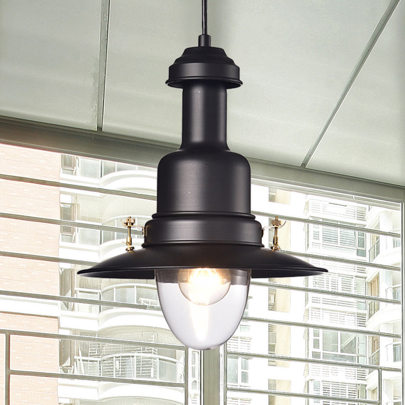 Nautical Style Flat Shade Pendant Lamp 1 Light Metallic Suspended Light in Black/White Finish for Kitchen