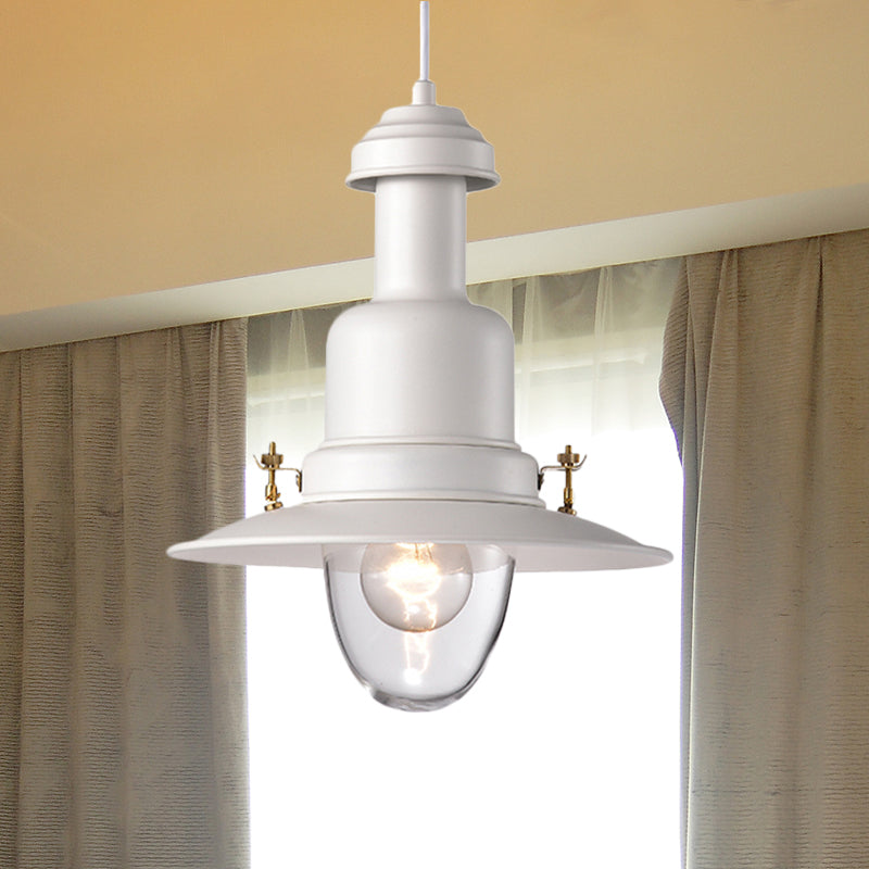 Nautical Style Flat Shade Pendant Lamp 1 Light Metallic Suspended Light in Black/White Finish for Kitchen