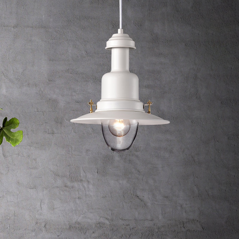 Nautical Style Flat Shade Pendant Lamp 1 Light Metallic Suspended Light in Black/White Finish for Kitchen