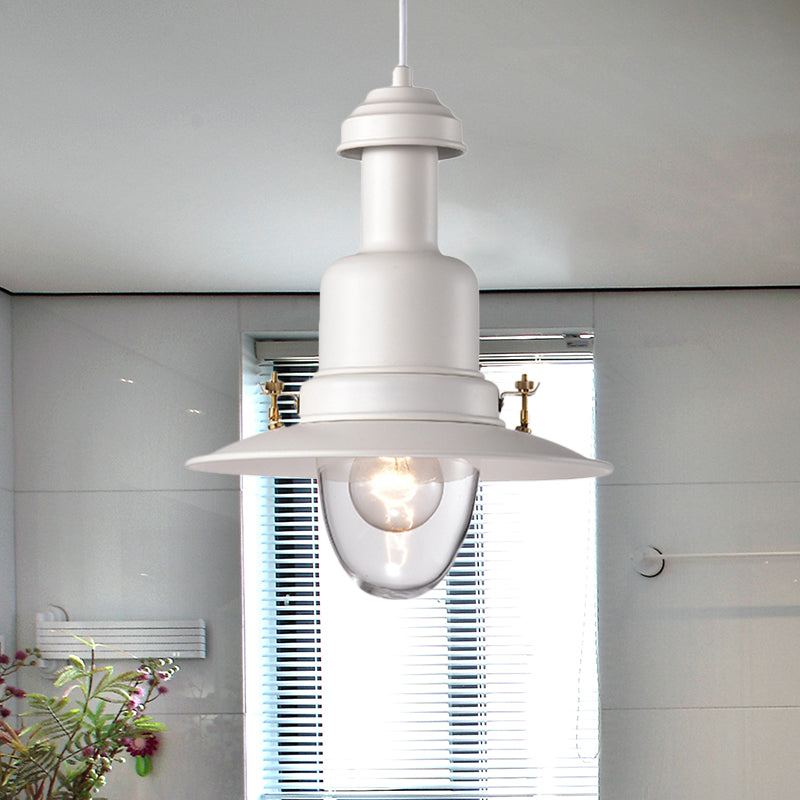 Nautical Style Flat Shade Pendant Lamp 1 Light Metallic Suspended Light in Black/White Finish for Kitchen