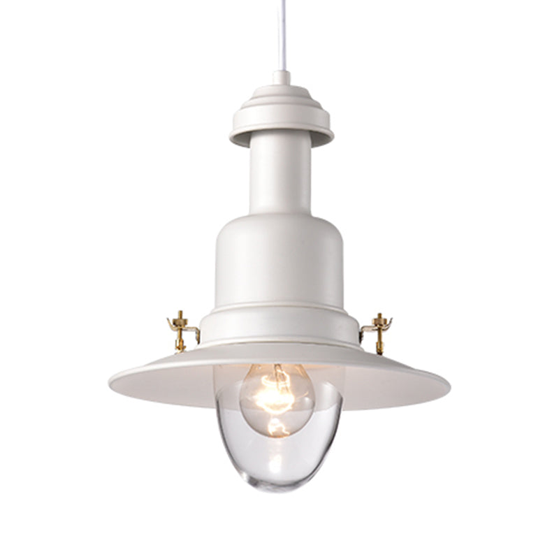 Nautical Style Flat Shade Pendant Lamp 1 Light Metallic Suspended Light in Black/White Finish for Kitchen