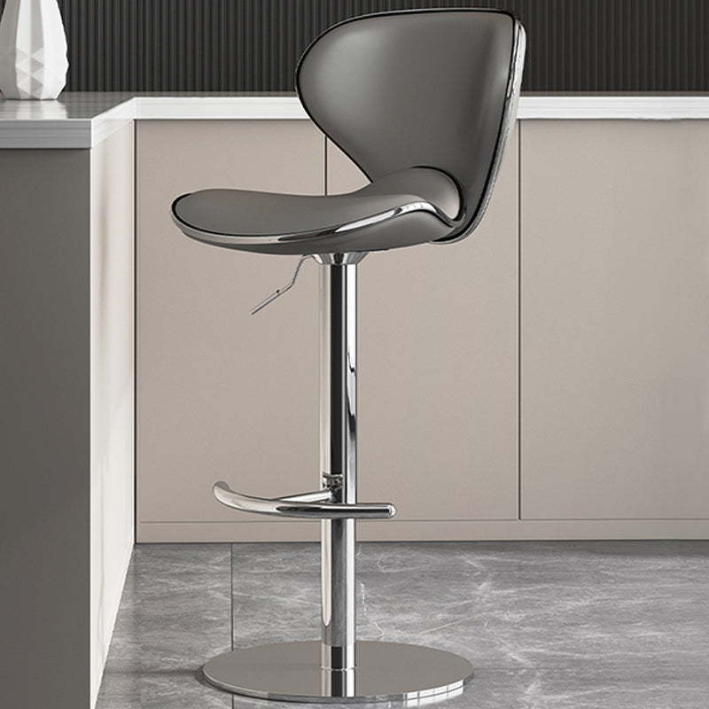 Modern Faux Leather Adjustable Height Swivel Bar Stool with Footrest