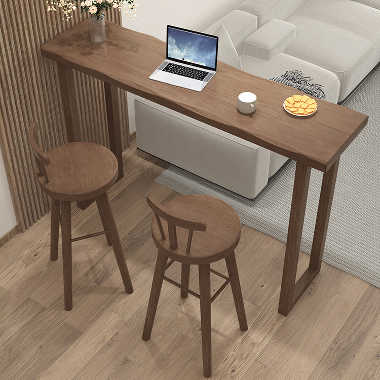 Modern Indoor Rectangle Solid Wood Sled Bar Dining Table in Brown