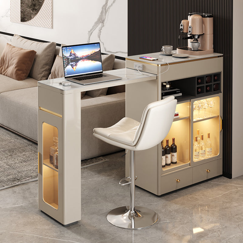 Contemporary Stone Top Bar Table with Manufactured Wood Storage Base