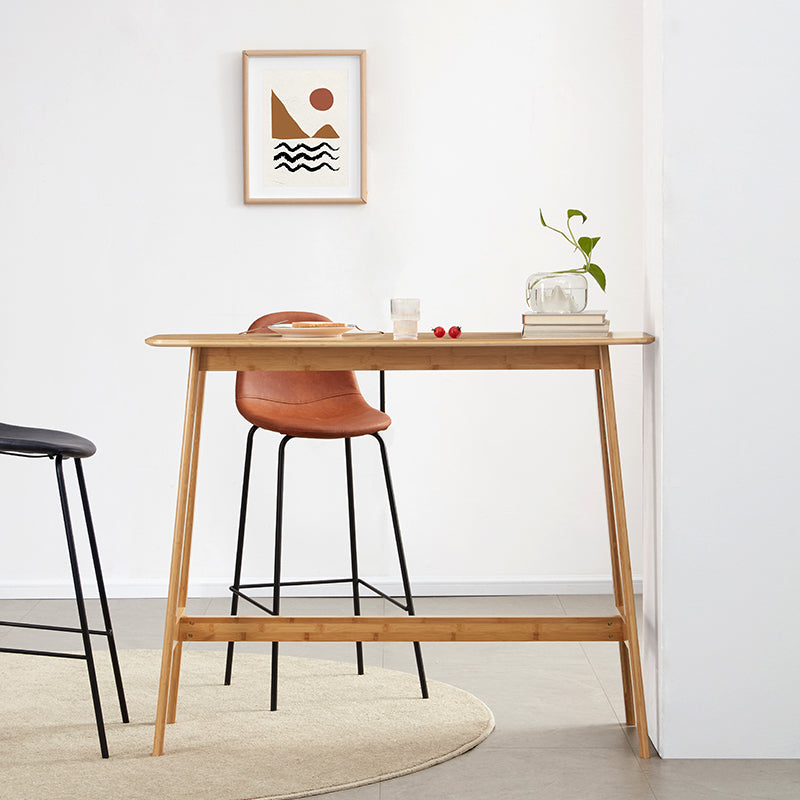 Modern Bamboo Rectangle Pub Table with Trestle for Living Room