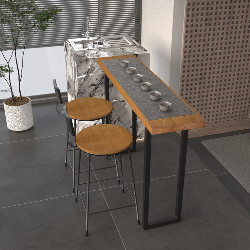 Solid Wood Rectangle Bistro Table with Metal Frame for Living Room