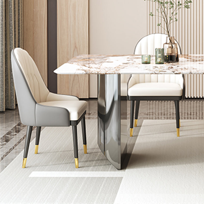 1/5/7/9 Pieces Modern Rectangle Sintered Stone Double Pedestal Dining Set for Home