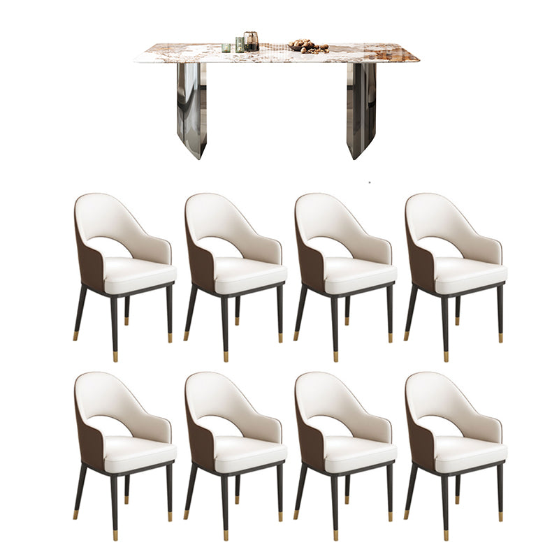 1/5/7/9 Pieces Modern Rectangle Sintered Stone Double Pedestal Dining Set for Home