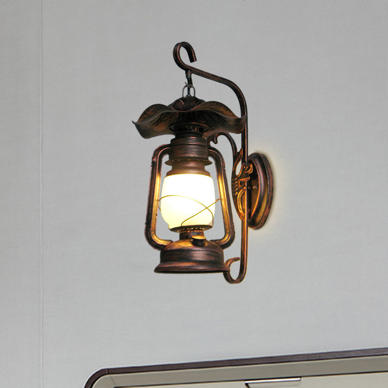 Opal Glass Antique Copper Sconce Light Kerosene 1-Light Industrial Wall Lamp Fixture