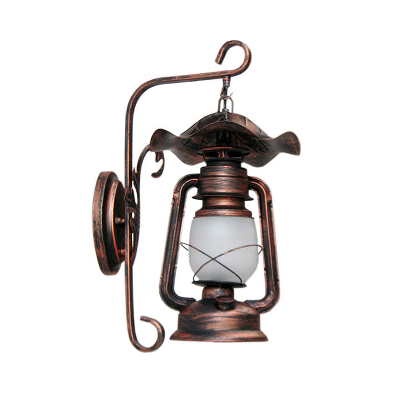 Opal Glass Antique Copper Sconce Light Kerosene 1-Light Industrial Wall Lamp Fixture