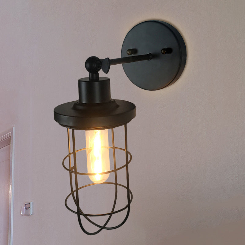 Luz de montaje de pared de cilindro de estilo retro/ovalada 1 cabezal mini iluminación de pared metálica en negro para la cama