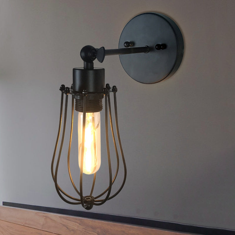 Luz de montaje de pared de cilindro de estilo retro/ovalada 1 cabezal mini iluminación de pared metálica en negro para la cama