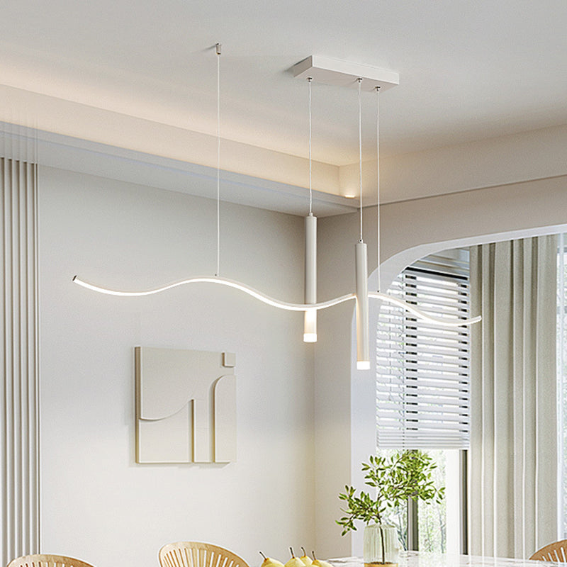 3-Light Modern Style White LED Statement Linear Kitchen Island Light