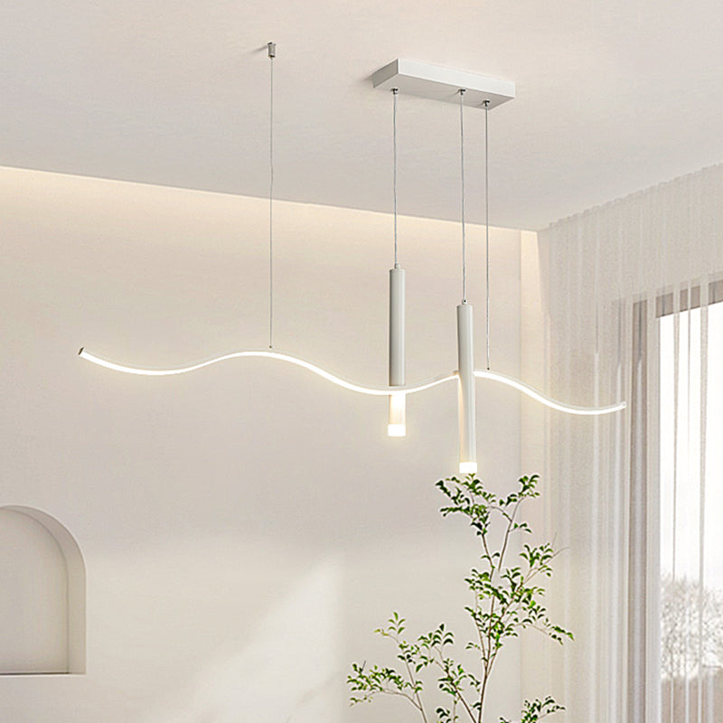 3-Light Modern Style White LED Statement Linear Kitchen Island Light