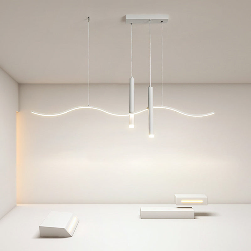 3-Light Modern Style White LED Statement Linear Kitchen Island Light
