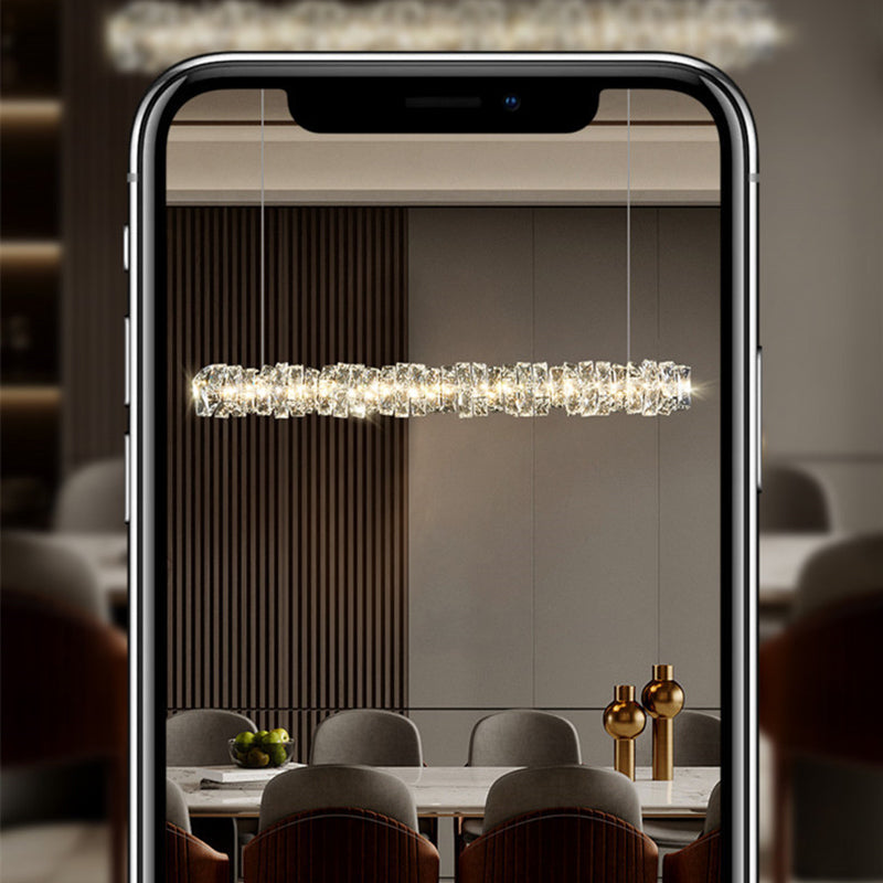 1 Light Linear Island Lighting Contemporary Crystal for Dining Room