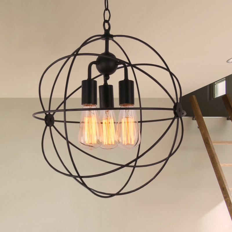Draadbol metalen schaduw hanglamp licht industriële stijl 3 bollen restaurant hangende lamp met ketting in zwart