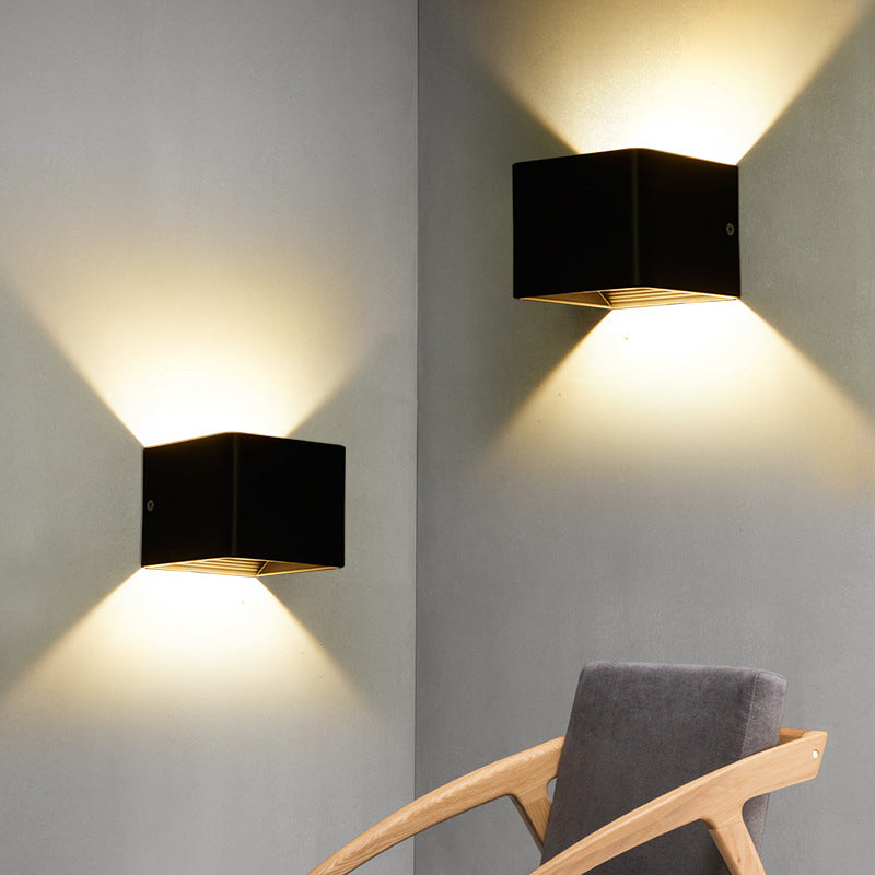 Square Wall Light Fixture Modern Metal 1 Light in Black/White