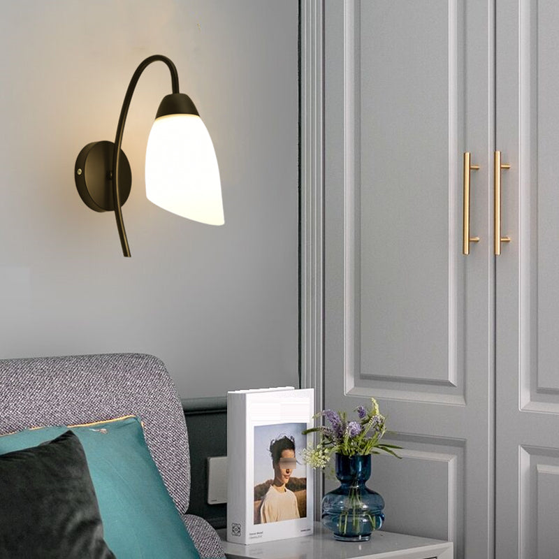 Industrial Black Wall Light Fixture with Glass Shade for Sitting Room