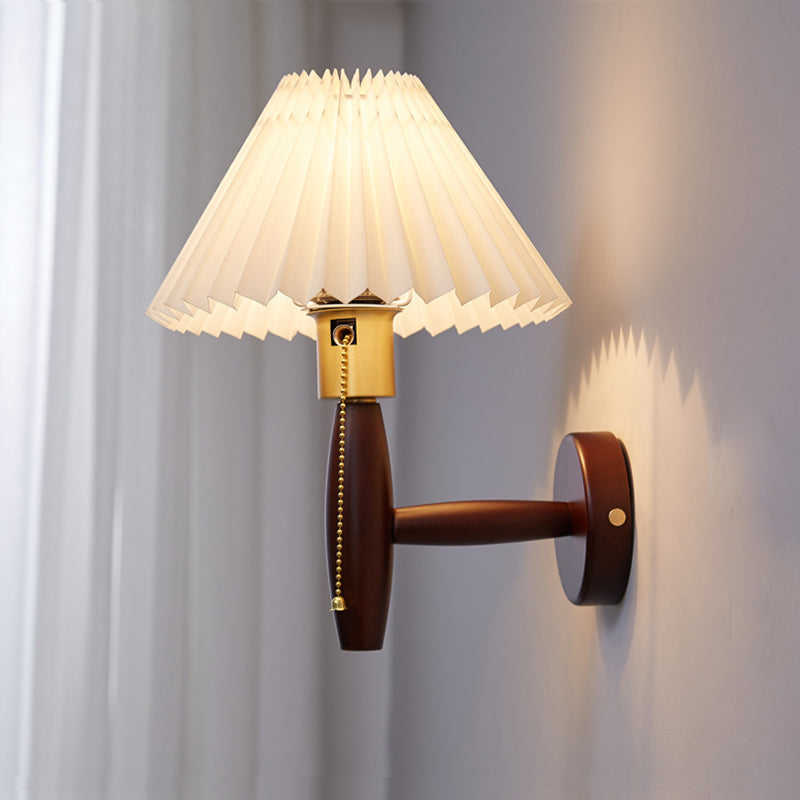 Contemporary Wooden Wall Light Fixture with Fabric Shade for Sitting Room