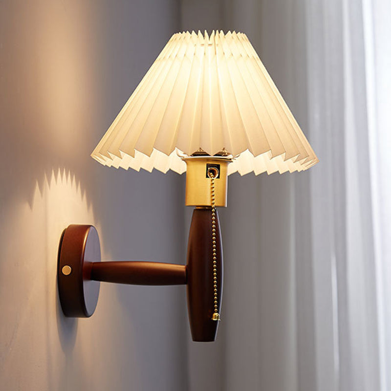 Contemporary Wooden Wall Light Fixture with Fabric Shade for Sitting Room