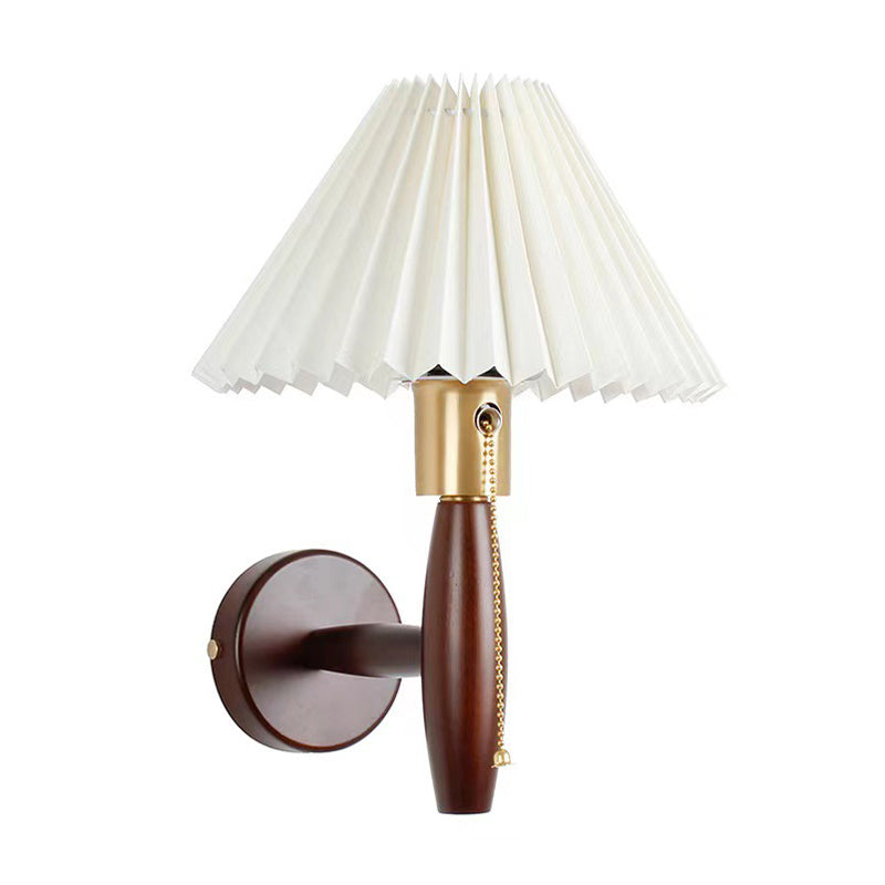 Contemporary Wooden Wall Light Fixture with Fabric Shade for Sitting Room