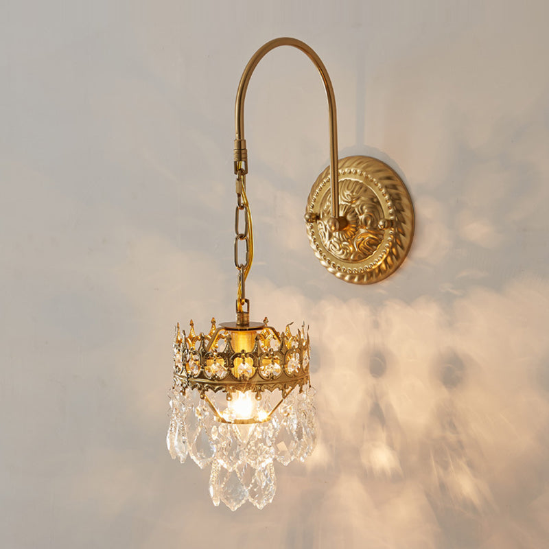 Postmodern Golden Wall Light Fixture with Crystal Shade for Sitting Room