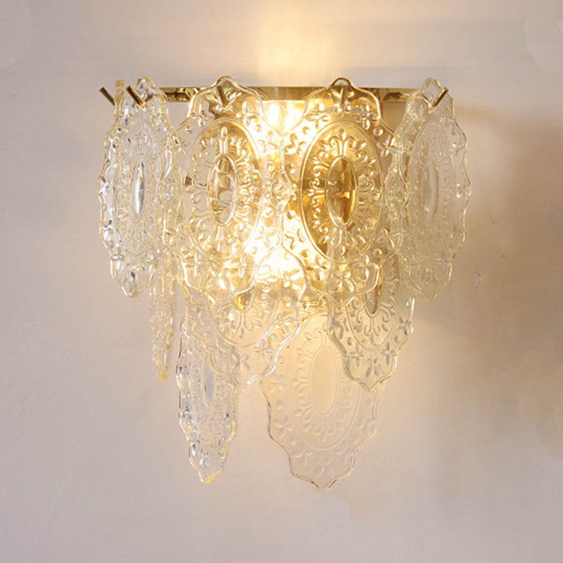 Postmodern Golden Wall Light Fixture with Glass Shade for Sitting Room