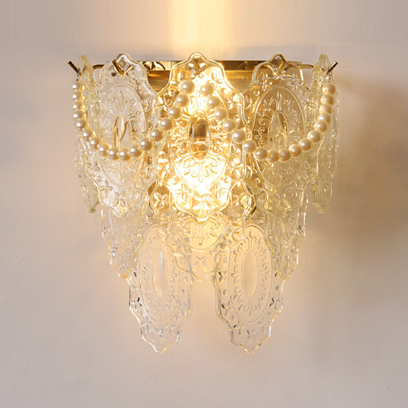 Postmodern Golden Wall Light Fixture with Glass Shade for Sitting Room