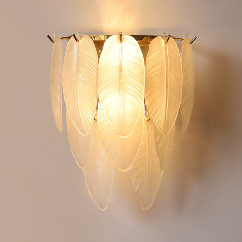 Postmodern Golden Wall Light Fixture with Glass Shade for Sitting Room