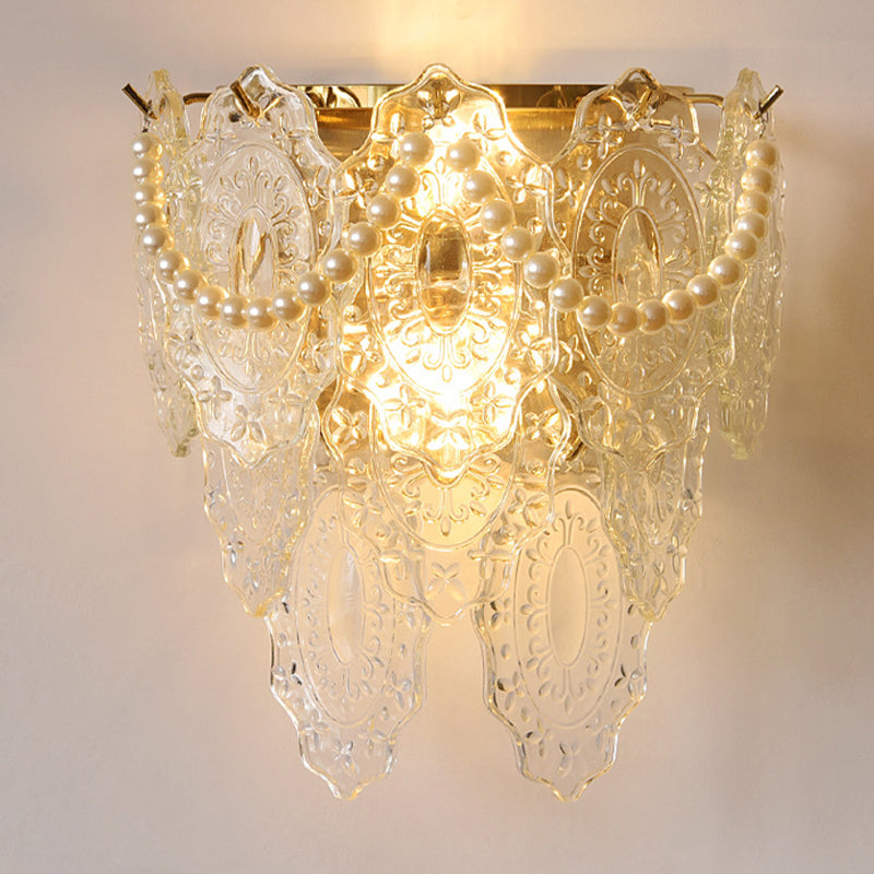 Postmodern Golden Wall Light Fixture with Glass Shade for Sitting Room