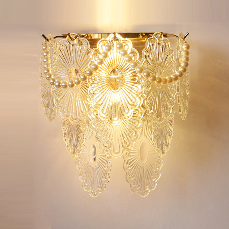 Postmodern Golden Wall Light Fixture with Glass Shade for Sitting Room
