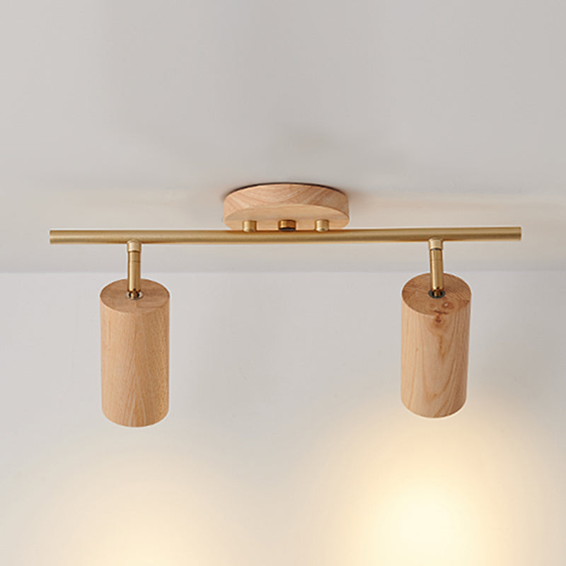 Modernism Ceiling Track Light Wood and Iron Multi - Head Ceiling Semi Flush