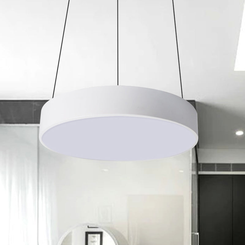 12"/18"/23.5" Wide Metal Drum Pendant Lighting Contemporary Led White/Black Ceiling Lamp in White/Warm Light