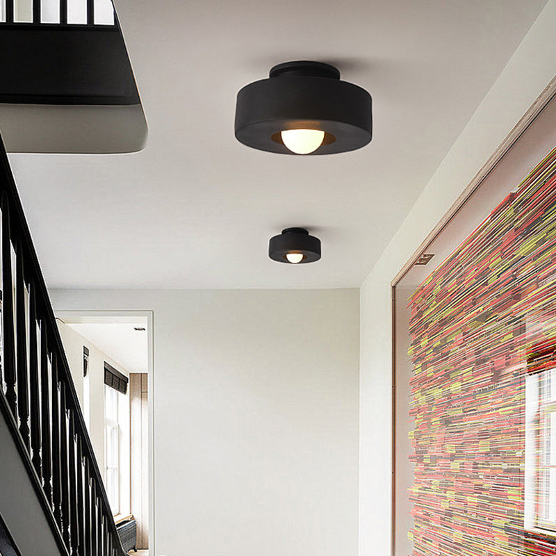 LED Modern Ceiling Flush in Black / Green / Red Drum 1 - Light Ceiling Mount