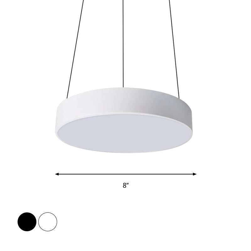 12"/18"/23.5" Wide Metal Drum Pendant Lighting Contemporary Led White/Black Ceiling Lamp in White/Warm Light