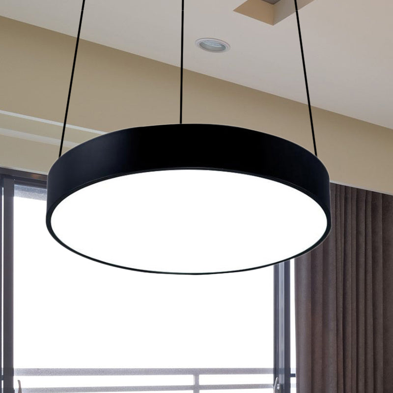 12"/18"/23.5" Wide Metal Drum Pendant Lighting Contemporary Led White/Black Ceiling Lamp in White/Warm Light