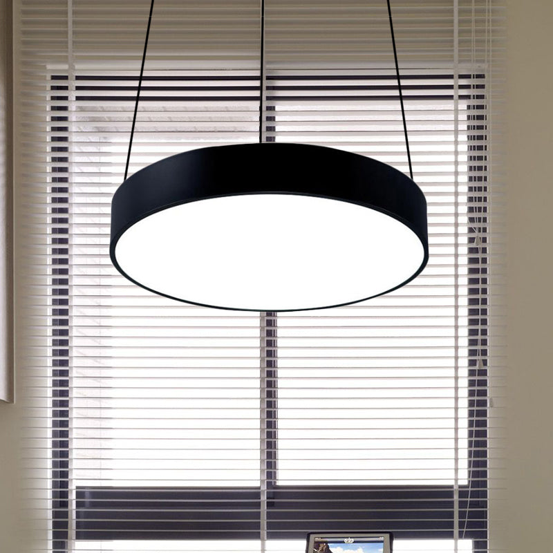 12"/18"/23.5" Wide Metal Drum Pendant Lighting Contemporary Led White/Black Ceiling Lamp in White/Warm Light
