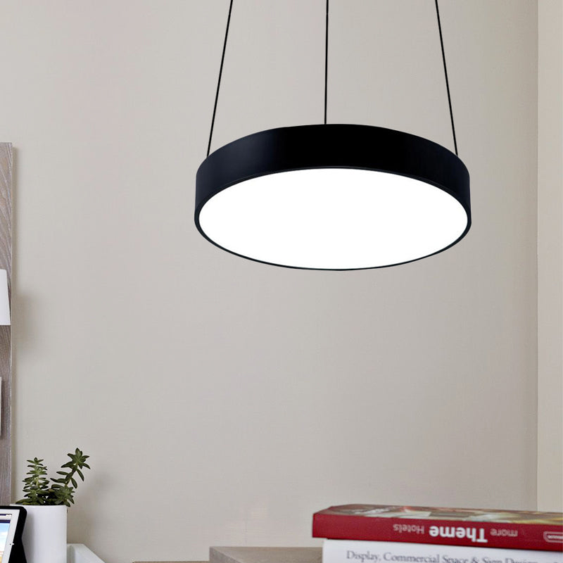 12"/18"/23.5" Wide Metal Drum Pendant Lighting Contemporary Led White/Black Ceiling Lamp in White/Warm Light