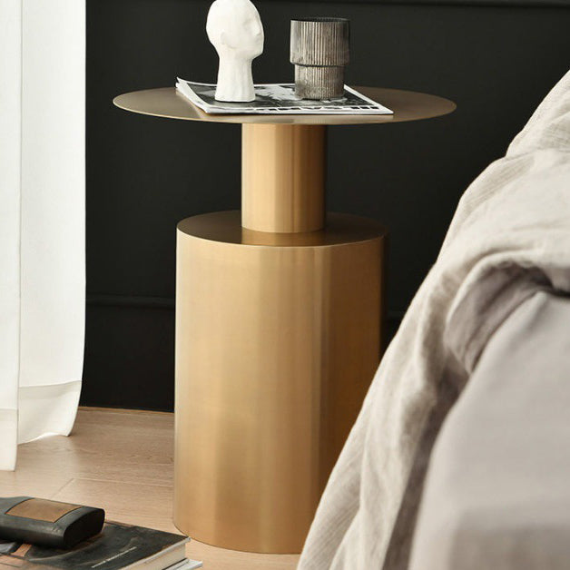 Contemporary Night Table Antique Finish Metal Bed Nightstand