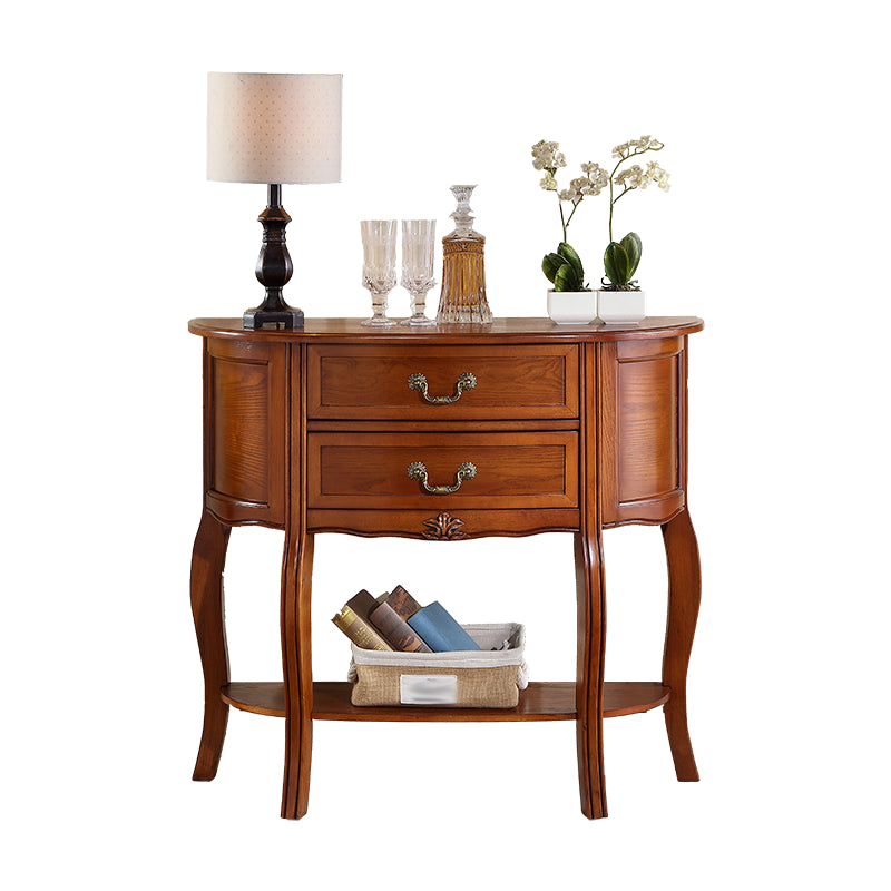 14 inch Wide Console Table Mid-Century Modern Half Moon Wood Accent Table