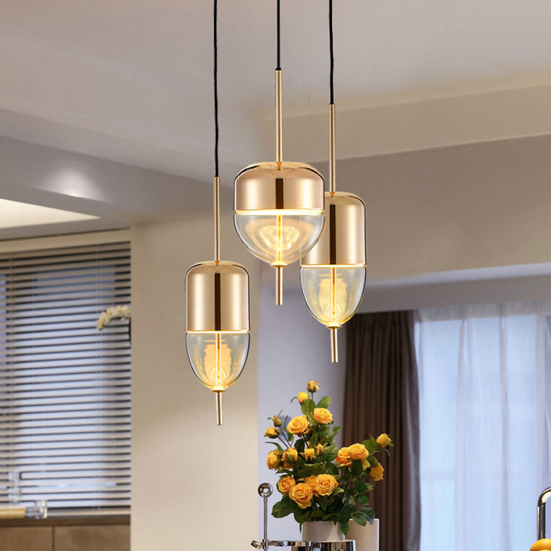 Elipsoidal/cono/Long Cónselo Lucina colgante de vidrio transparente LED Posmodernista Gold/Blue Hanging Light Kit en luz blanca/cálida