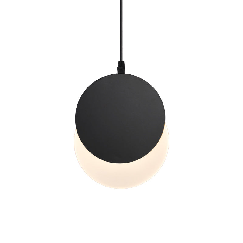 POST MODERN PENDANT LED PRENDANT LAMPE NOIR / BLANC ROTATATE CRESCENT LUMIÈRE DU CRESCENT AVEC CABLE ACRYLIQUE EN LUMIÈRE CHAUD / BLANC, 7 "/ 11" W