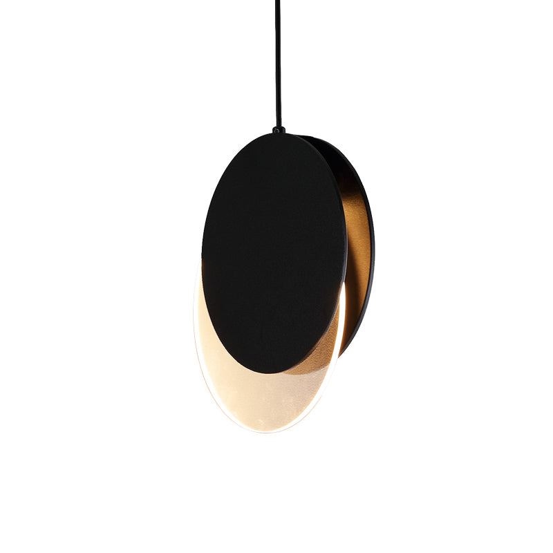 POST MODERN PENDANT LED PRENDANT LAMPE NOIR / BLANC ROTATATE CRESCENT LUMIÈRE DU CRESCENT AVEC CABLE ACRYLIQUE EN LUMIÈRE CHAUD / BLANC, 7 "/ 11" W