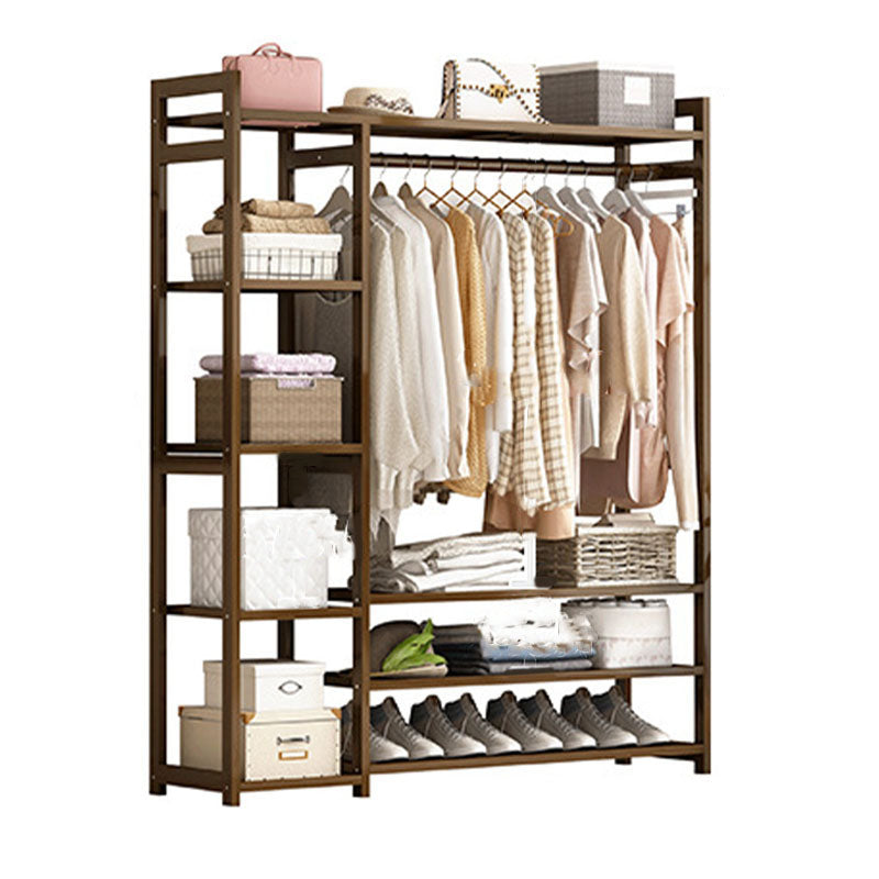 Traditional Clothes Hanger Solid Wood Coat Rack with Storage Shelves