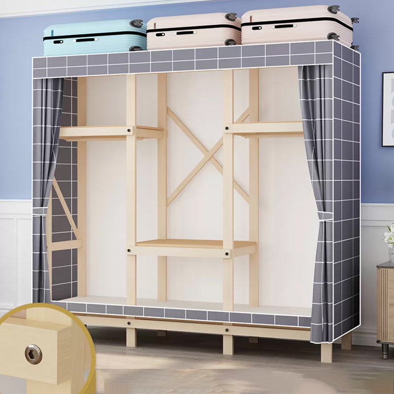 Solid Pine Wood Frame Wardrobe Armoire Contemporary Multifunctional Wardrobe